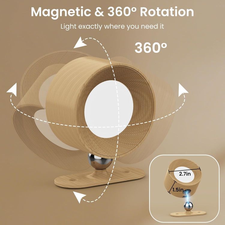 Picture of Battery Operated Wall Light, 1Pack LED Wall Lamp with 360°Adjustable Lighting Indoor Wall Light with 3 Color Modes 3 Brightness Levels Touch Control, Wall Mounted Lamp for Bedroom Reading Bedside