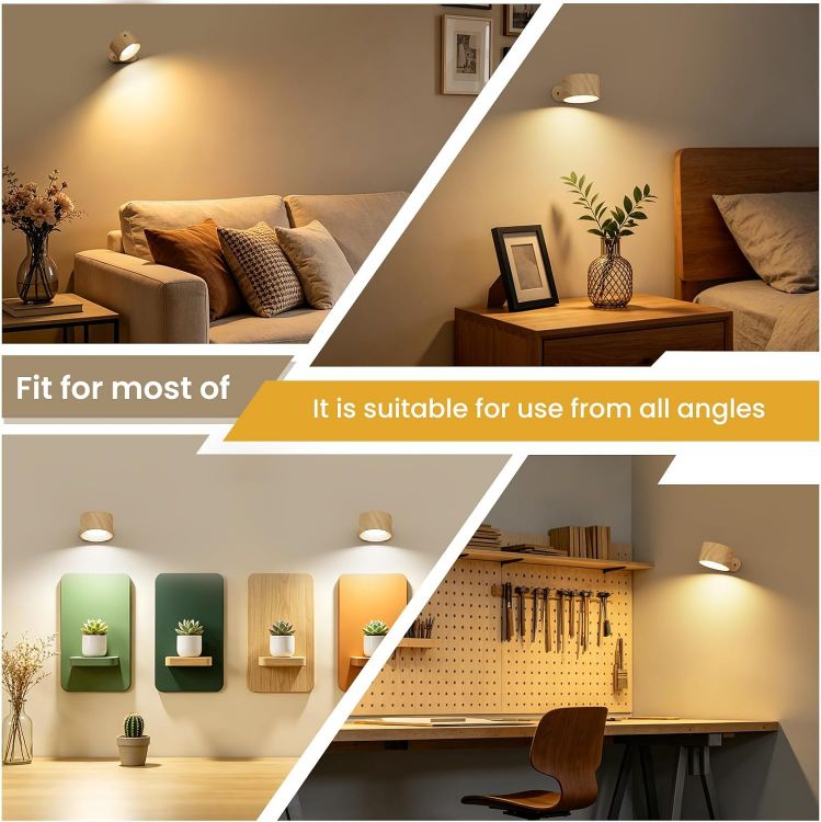 Picture of Battery Operated Wall Light, 1Pack LED Wall Lamp with 360°Adjustable Lighting Indoor Wall Light with 3 Color Modes 3 Brightness Levels Touch Control, Wall Mounted Lamp for Bedroom Reading Bedside