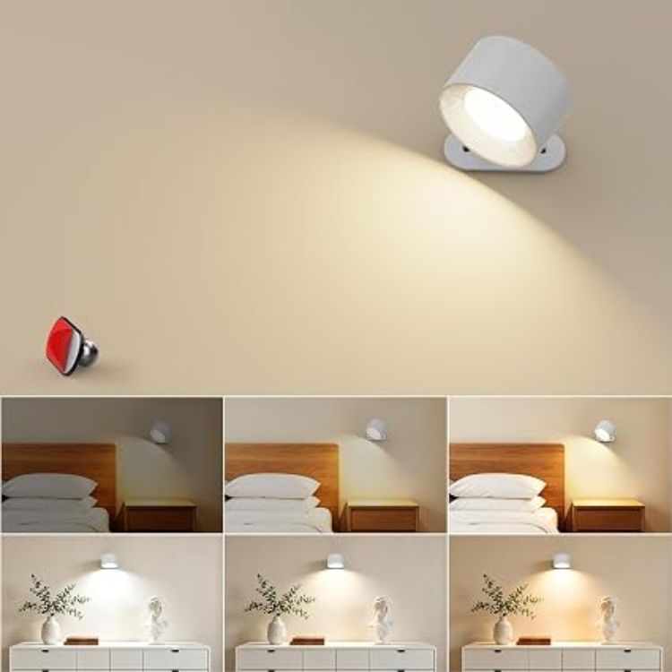 Picture of Battery Operated Wall Light, 1Pack LED Wall Lamp with 360°Adjustable Lighting Indoor Wall Light with 3 Color Modes 3 Brightness Levels Touch Control, Wall Mounted Lamp for Bedroom Reading Bedside