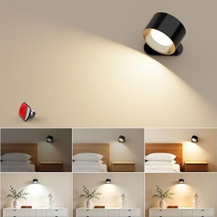 Picture of Battery Operated Wall Light, 1Pack LED Wall Lamp with 360°Adjustable Lighting Indoor Wall Light with 3 Color Modes 3 Brightness Levels Touch Control, Wall Mounted Lamp for Bedroom Reading Bedside
