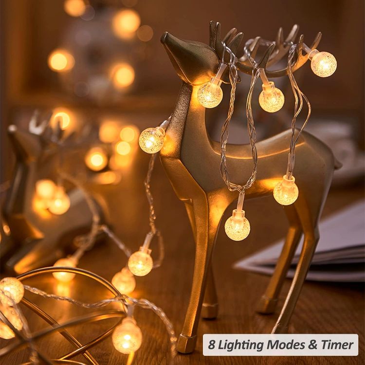 Picture of Globe Fairy Lights, 15M/49ft 100 LED Globe String Lights with Remote - USB or Battery Powered - 8 Modes - Outdoor Indoor String Fairy Lights for Christmas, Balcony, Gazebo, Garden, Camping