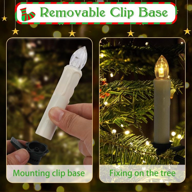 Picture of Christmas Tree Candles, 10pcs LED Flameless Flickering Battery Taper Candles with Removable Clips/Waterproof Rings for Home Party Indoor Outdoor Xmas Trees Decor