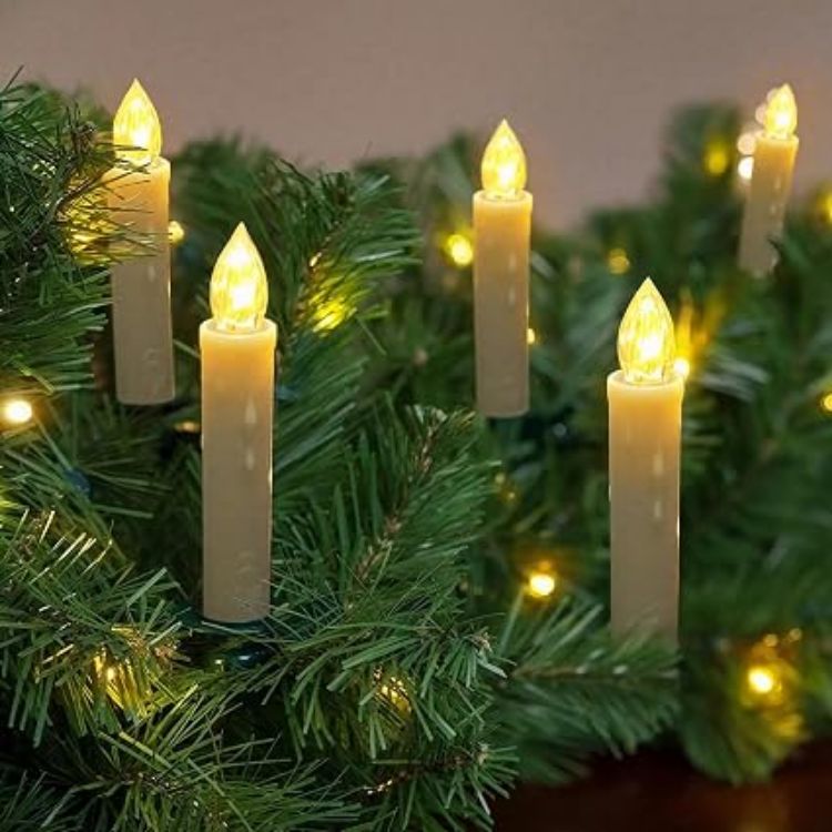 Picture of Christmas Tree Candles, 10pcs LED Flameless Flickering Battery Taper Candles with Removable Clips/Waterproof Rings for Home Party Indoor Outdoor Xmas Trees Decor