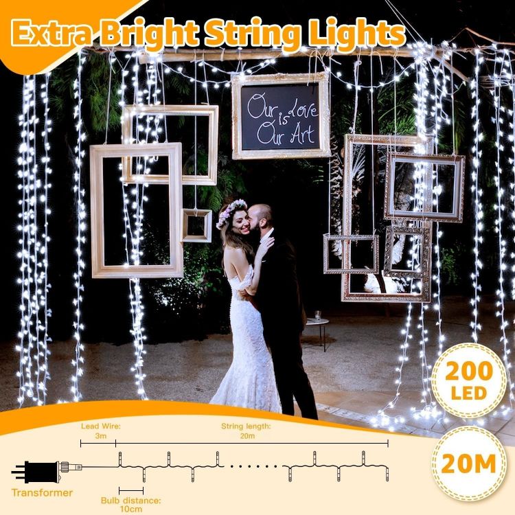 Picture of Fairy Lights Mains Powered 20m 200 LED Outdoor String Plug Remote  Waterproof/Cool White Light/8 Modes/Timer, Bright Lighting Outside Indoor Garden Wedding Christmas Tree Xmas Decorations
