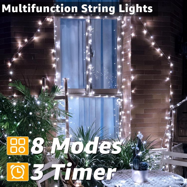 Picture of Fairy Lights Mains Powered 20m 200 LED Outdoor String Plug Remote  Waterproof/Cool White Light/8 Modes/Timer, Bright Lighting Outside Indoor Garden Wedding Christmas Tree Xmas Decorations