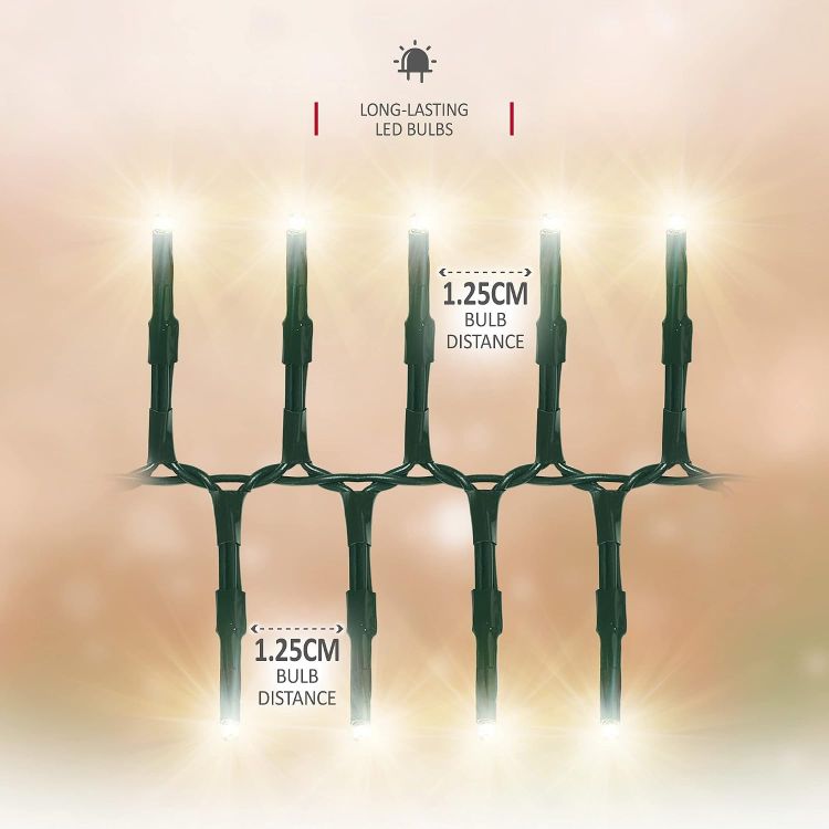 Picture of Christmas Tree Cluster Lights 1000 LED, 12m Lit Length, Warm White Waterproof, Plug in, 8 Hours On Timer, 8 Light Modes, Indoor & Outdoor Use