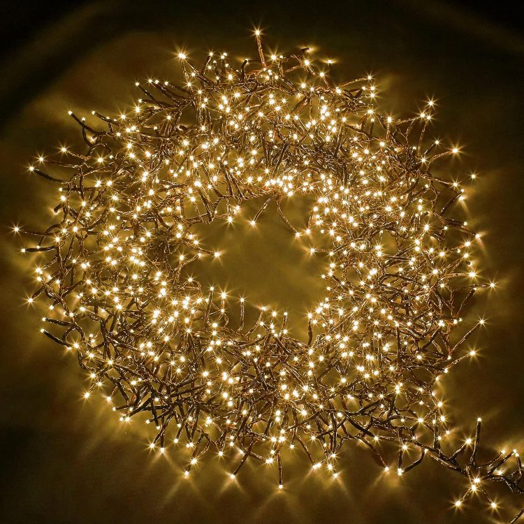 Picture of Christmas Tree Cluster Lights 1000 LED, 12m Lit Length, Warm White Waterproof, Plug in, 8 Hours On Timer, 8 Light Modes, Indoor & Outdoor Use