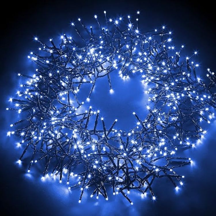 Picture of Christmas Tree Cluster Lights 1000 LED, 12m Lit Length, Warm White Waterproof, Plug in, 8 Hours On Timer, 8 Light Modes, Indoor & Outdoor Use