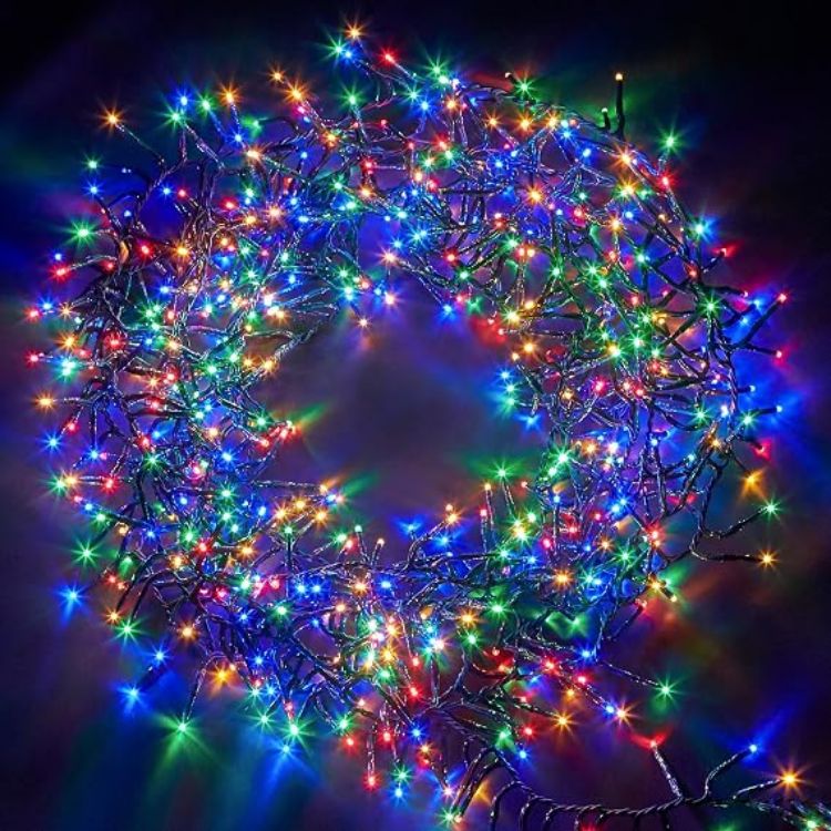 Picture of Christmas Tree Cluster Lights 1000 LED, 12m Lit Length, Warm White Waterproof, Plug in, 8 Hours On Timer, 8 Light Modes, Indoor & Outdoor Use