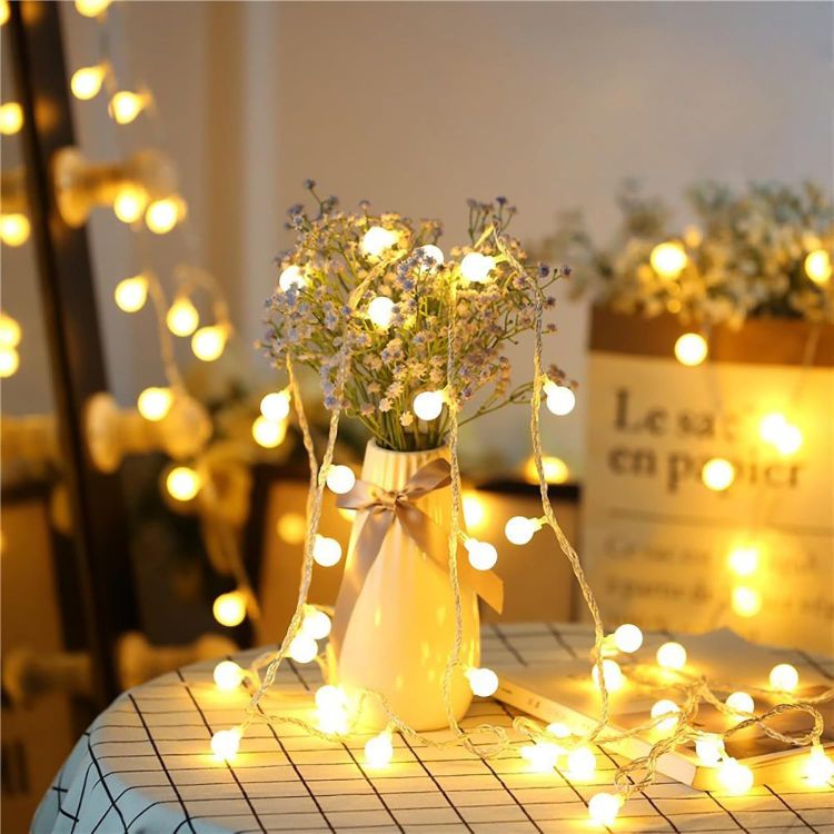 Picture of Globe Fairy Lights, 15M/49ft 100 LED Fairy String Lights with Remote - USB or Battery Powered - 8 Modes - Outdoor Indoor Globe String Lights for Christmas, Bedroom, Garden, Balcony 