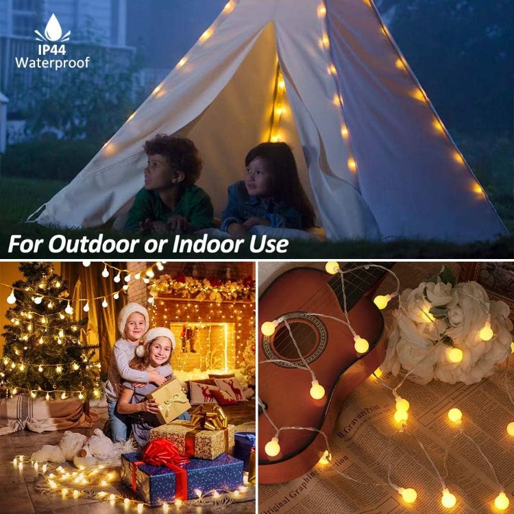 Picture of Globe Fairy Lights, 15M/49ft 100 LED Fairy String Lights with Remote - USB or Battery Powered - 8 Modes - Outdoor Indoor Globe String Lights for Christmas, Bedroom, Garden, Balcony 