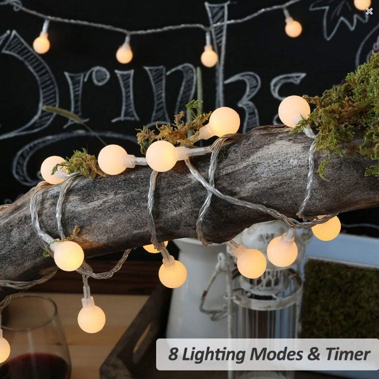 Picture of Globe Fairy Lights, 15M/49ft 100 LED Fairy String Lights with Remote - USB or Battery Powered - 8 Modes - Outdoor Indoor Globe String Lights for Christmas, Bedroom, Garden, Balcony 
