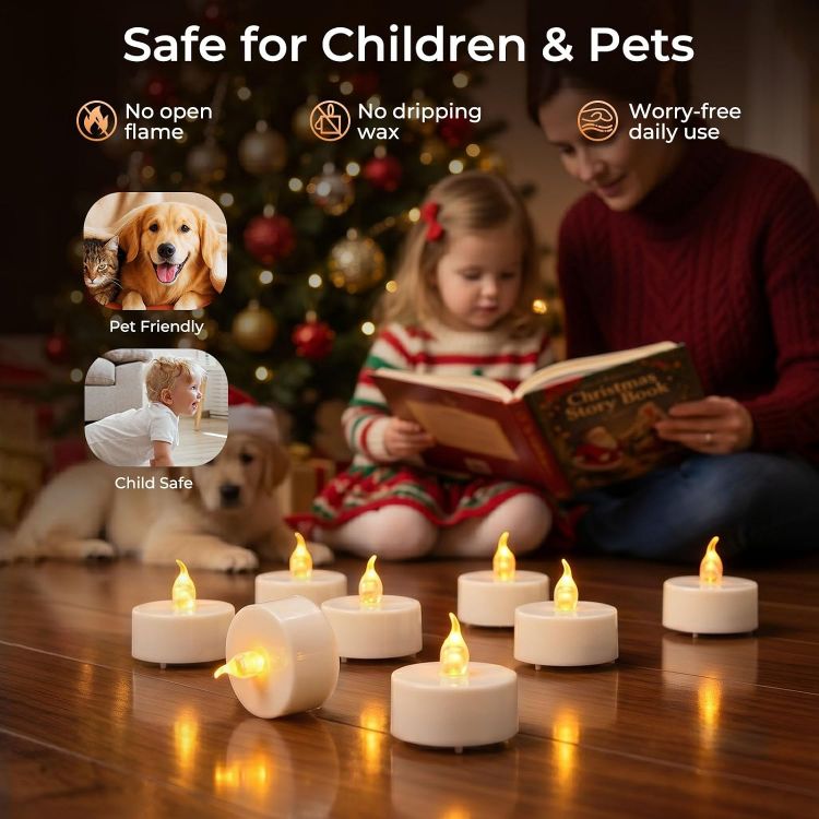 Picture of 12 Pack Flameless Candles with Remote Control & Timer [Energy Class A++] Safe Realistic Flickering Battery Operated LED Tea Lights for Home, Table, Halloween, Christmas, Wedding and Party Decoration