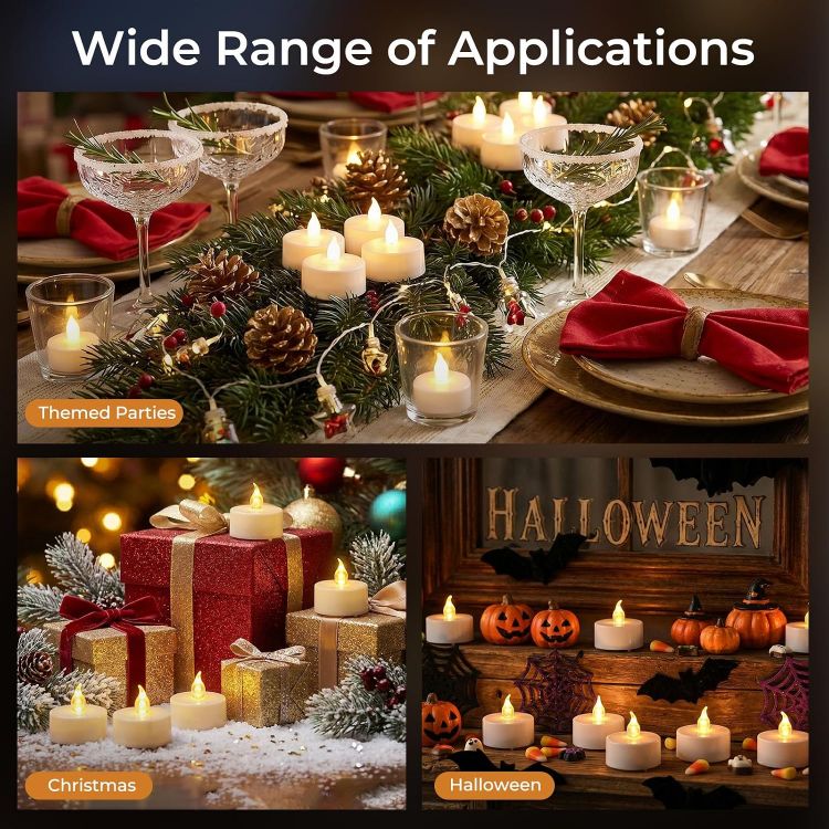 Picture of 12 Pack Flameless Candles with Remote Control & Timer [Energy Class A++] Safe Realistic Flickering Battery Operated LED Tea Lights for Home, Table, Halloween, Christmas, Wedding and Party Decoration