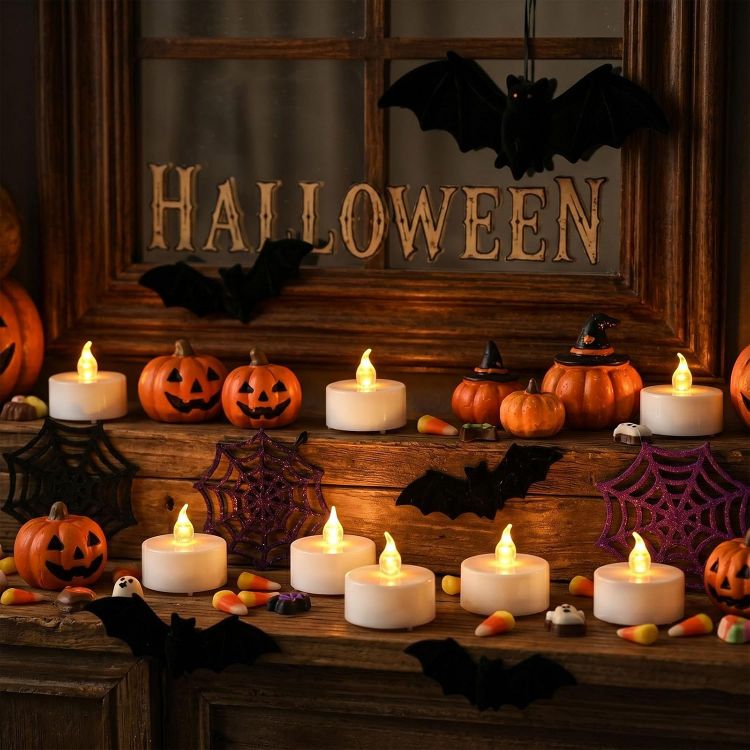 Picture of 12 Pack Flameless Candles with Remote Control & Timer [Energy Class A++] Safe Realistic Flickering Battery Operated LED Tea Lights for Home, Table, Halloween, Christmas, Wedding and Party Decoration