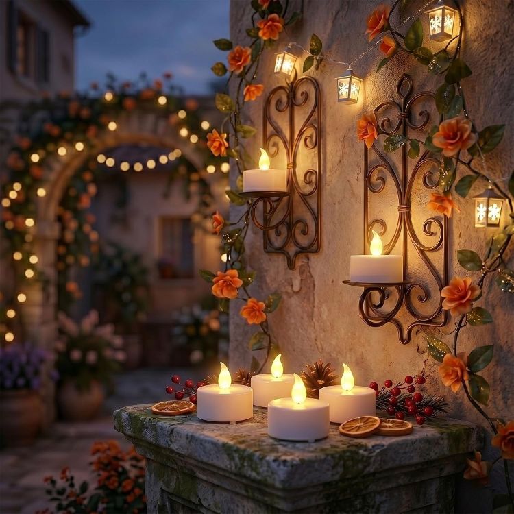 Picture of 12 Pack Flameless Candles with Remote Control & Timer [Energy Class A++] Safe Realistic Flickering Battery Operated LED Tea Lights for Home, Table, Halloween, Christmas, Wedding and Party Decoration