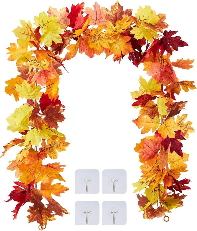Picture of Pack of 2 Autumn Garland Maple Leaves - 176 cm/Piece Autumn Leaves Garland Autumn Garland for Indoor and Outdoor Use Wedding Thanksgiving Dinner Party Fireplace Christmas Decoration