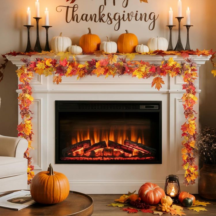 Picture of Pack of 2 Autumn Garland Maple Leaves - 176 cm/Piece Autumn Leaves Garland Autumn Garland for Indoor and Outdoor Use Wedding Thanksgiving Dinner Party Fireplace Christmas Decoration