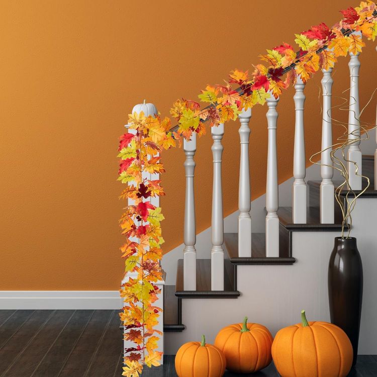 Picture of Pack of 2 Autumn Garland Maple Leaves - 176 cm/Piece Autumn Leaves Garland Autumn Garland for Indoor and Outdoor Use Wedding Thanksgiving Dinner Party Fireplace Christmas Decoration