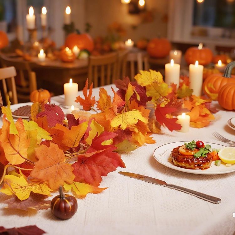Picture of Pack of 2 Autumn Garland Maple Leaves - 176 cm/Piece Autumn Leaves Garland Autumn Garland for Indoor and Outdoor Use Wedding Thanksgiving Dinner Party Fireplace Christmas Decoration