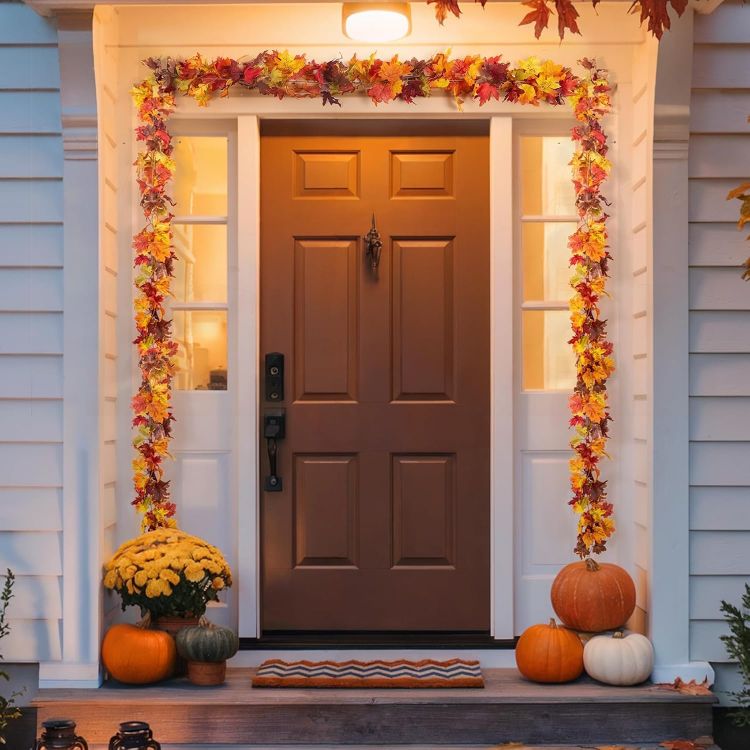 Picture of Pack of 2 Autumn Garland Maple Leaves - 176 cm/Piece Autumn Leaves Garland Autumn Garland for Indoor and Outdoor Use Wedding Thanksgiving Dinner Party Fireplace Christmas Decoration
