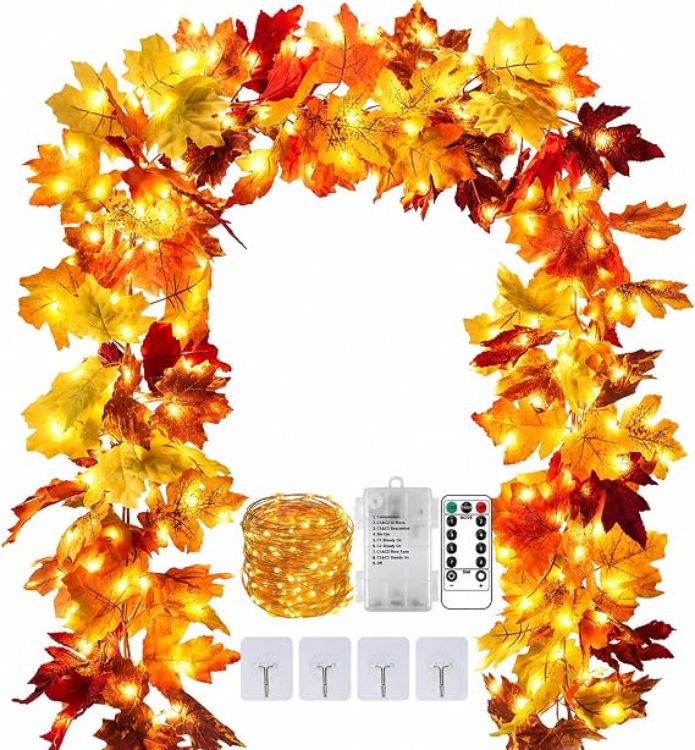 Picture of Pack of 2 Autumn Garland Maple Leaves - 176 cm/Piece Autumn Leaves Garland Autumn Garland for Indoor and Outdoor Use Wedding Thanksgiving Dinner Party Fireplace Christmas Decoration