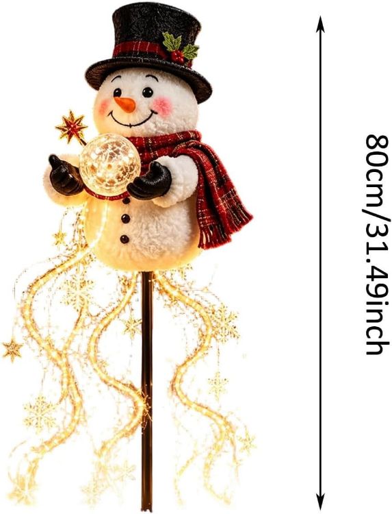 Picture of Christmas Decorations, Snowman Magic Fountain Flowing Snowflake Outdoor Christmas Lights with Cascading Stars Light for Garden Porch