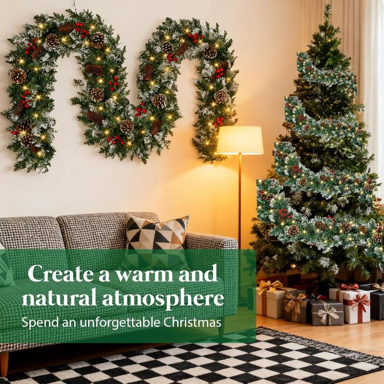 Picture of 9ft/2.7m Christmas Garland, Christmas Garland with Warm Lighting 50 LED Lights, Artificial Christmas Decoration Garland for Fireplace Stairs Artificial Wreath, Front Door Holiday Decor