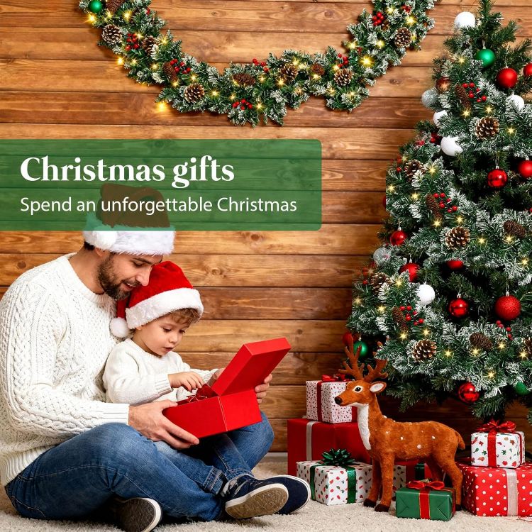 Picture of 9ft/2.7m Christmas Garland, Christmas Garland with Warm Lighting 50 LED Lights, Artificial Christmas Decoration Garland for Fireplace Stairs Artificial Wreath, Front Door Holiday Decor