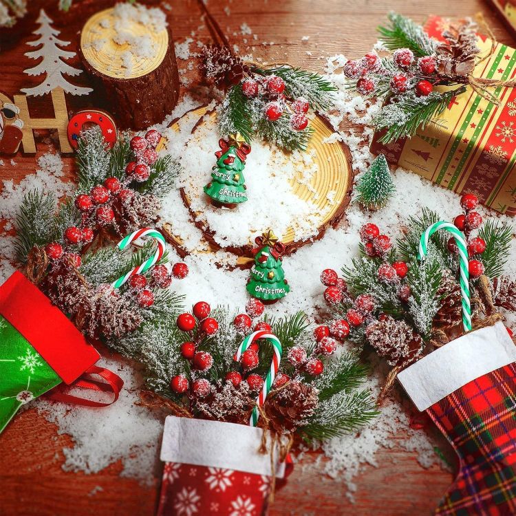 Picture of 10pcs Christmas Artificial Red and White Berries Stems, Berries Picks Berry Branches Xmas Wreath Crafts Wedding Winter Home Decoration