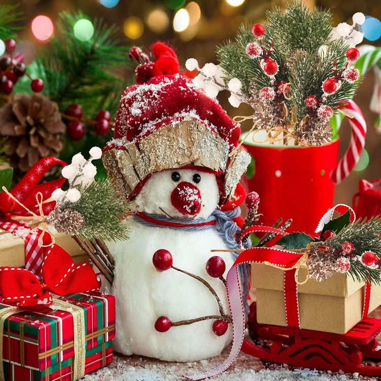 Picture of 10pcs Christmas Artificial Red and White Berries Stems, Berries Picks Berry Branches Xmas Wreath Crafts Wedding Winter Home Decoration