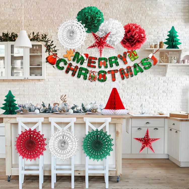 Picture of Premium Reusable Christmas Decoration Set - Paper and Ceiling Hanging Decorations for Indoor Xmas Room Decor