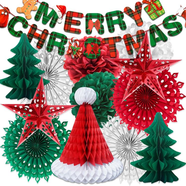 Picture of Premium Reusable Christmas Decoration Set - Paper and Ceiling Hanging Decorations for Indoor Xmas Room Decor