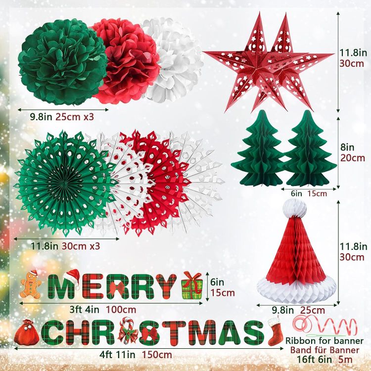 Picture of Premium Reusable Christmas Decoration Set - Paper and Ceiling Hanging Decorations for Indoor Xmas Room Decor