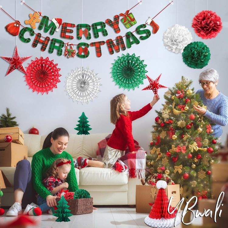 Picture of Premium Reusable Christmas Decoration Set - Paper and Ceiling Hanging Decorations for Indoor Xmas Room Decor