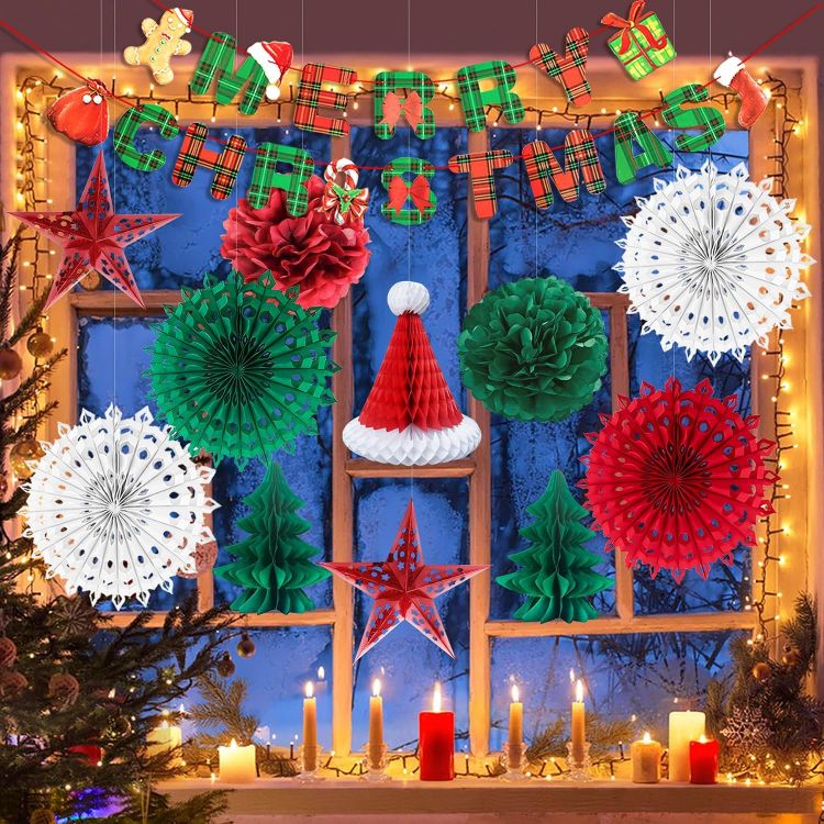 Picture of Premium Reusable Christmas Decoration Set - Paper and Ceiling Hanging Decorations for Indoor Xmas Room Decor