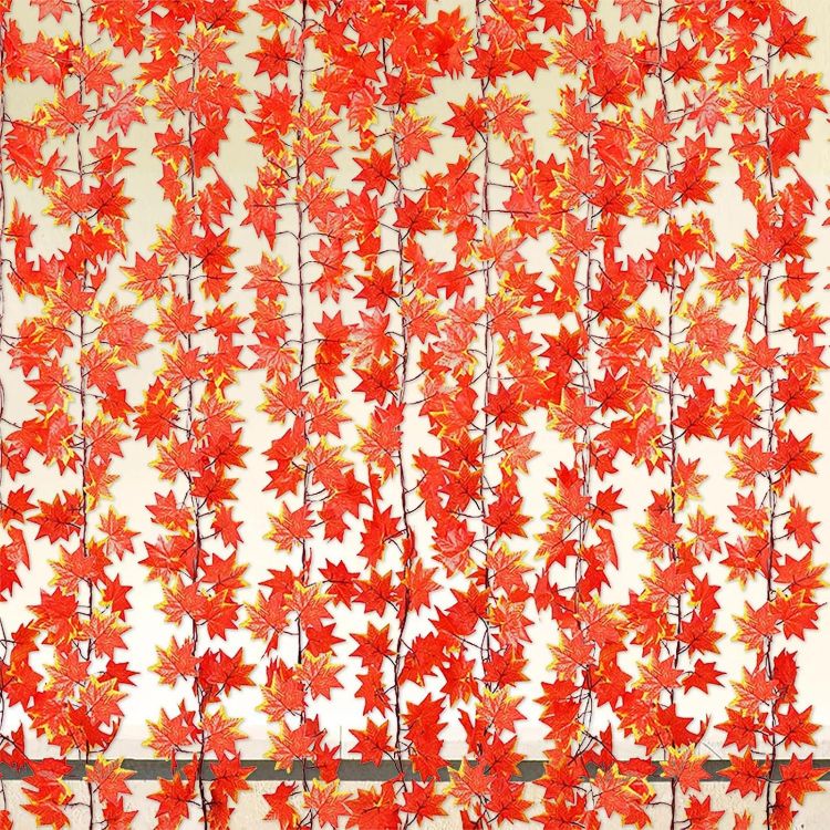 Picture of 12 Pcs Autumn Artificial Maple Leaves Garland, Autumn Decorations Autumn Thanksgiving Garland Decor, Fake Fall Leaves Garland Decorations for Thanksgiving Christmas Harvest Festival