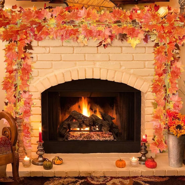 Picture of 12 Pcs Autumn Artificial Maple Leaves Garland, Autumn Decorations Autumn Thanksgiving Garland Decor, Fake Fall Leaves Garland Decorations for Thanksgiving Christmas Harvest Festival