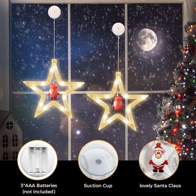 Picture of Christmas Window Lights,  2PCS Star Curtain Light Twinkle Christmas Decorate Lamp Battery Powered Hanging Warm White for Xmas Shop Window Door Party Indoor Outdoor Decorate