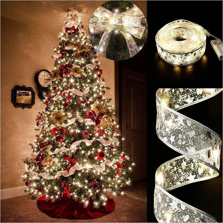Picture of Christmas Tree Lights, 19ft/6m 60 LED Christmas Tree Ribbon Waterproof Fairy Lights Decorations Curtain Lights Hanging Fairy Lights for Bedroom Wall Garden Patio Decorations 