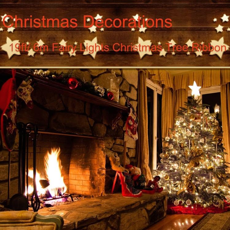 Picture of Christmas Tree Lights, 19ft/6m 60 LED Christmas Tree Ribbon Waterproof Fairy Lights Decorations Curtain Lights Hanging Fairy Lights for Bedroom Wall Garden Patio Decorations 