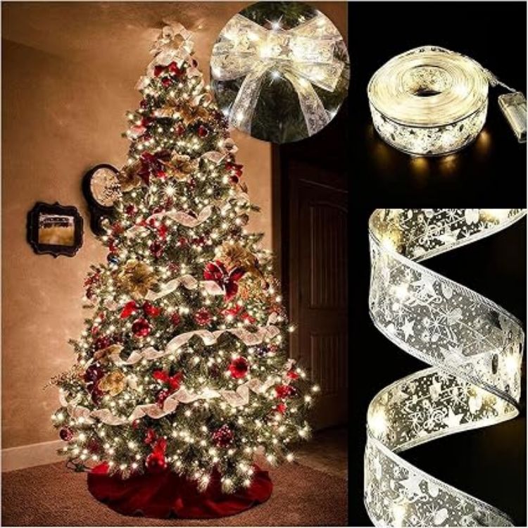 Picture of Christmas Tree Lights, 19ft/6m 60 LED Christmas Tree Ribbon Waterproof Fairy Lights Decorations Curtain Lights Hanging Fairy Lights for Bedroom Wall Garden Patio Decorations 