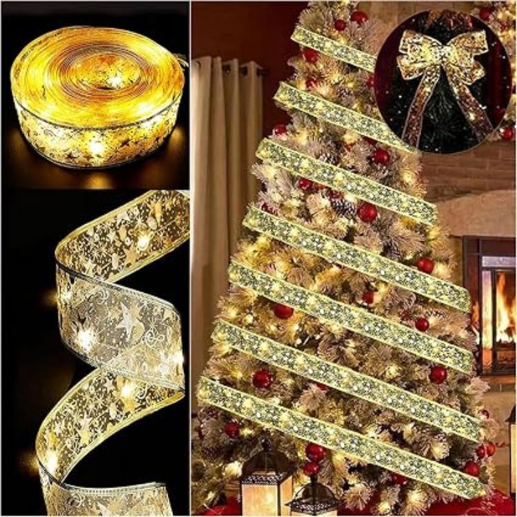 Picture of Christmas Tree Lights, 19ft/6m 60 LED Christmas Tree Ribbon Waterproof Fairy Lights Decorations Curtain Lights Hanging Fairy Lights for Bedroom Wall Garden Patio Decorations 