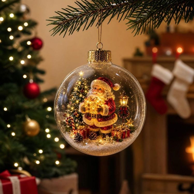 Picture of 3D Glowing Christmas Story Ornament, Miniature Xmas Scene in Clear Acrylic Ball with Warm Led Light, Festive Keepsake Gift for Home Xmas Party Decoration