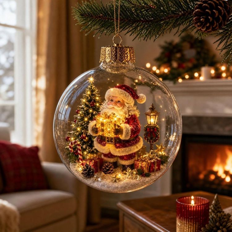 Picture of 3D Glowing Christmas Story Ornament, Miniature Xmas Scene in Clear Acrylic Ball with Warm Led Light, Festive Keepsake Gift for Home Xmas Party Decoration