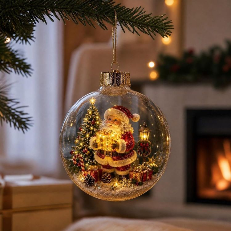 Picture of 3D Glowing Christmas Story Ornament, Miniature Xmas Scene in Clear Acrylic Ball with Warm Led Light, Festive Keepsake Gift for Home Xmas Party Decoration