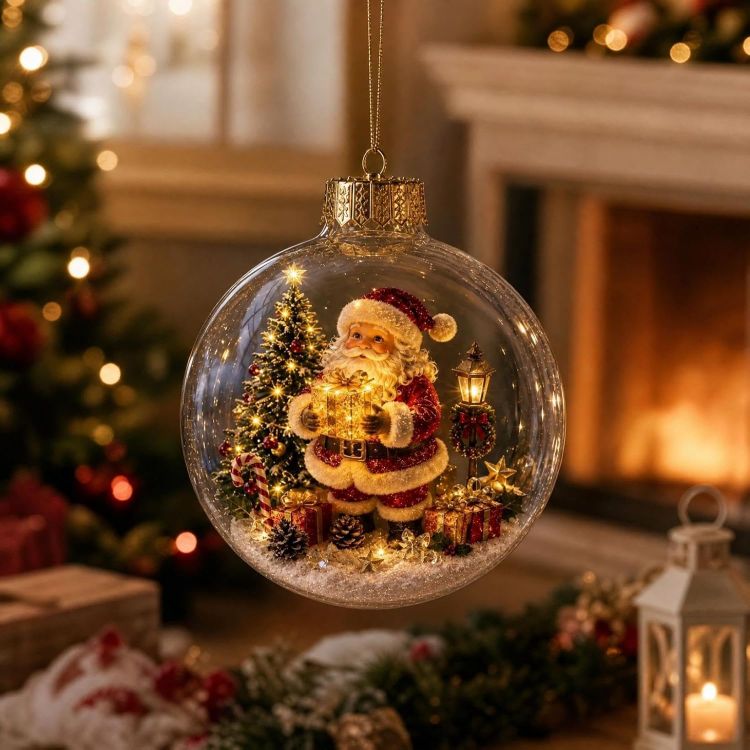 Picture of 3D Glowing Christmas Story Ornament, Miniature Xmas Scene in Clear Acrylic Ball with Warm Led Light, Festive Keepsake Gift for Home Xmas Party Decoration