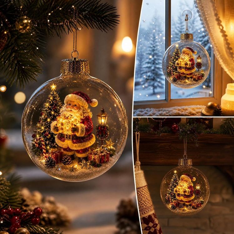Picture of 3D Glowing Christmas Story Ornament, Miniature Xmas Scene in Clear Acrylic Ball with Warm Led Light, Festive Keepsake Gift for Home Xmas Party Decoration