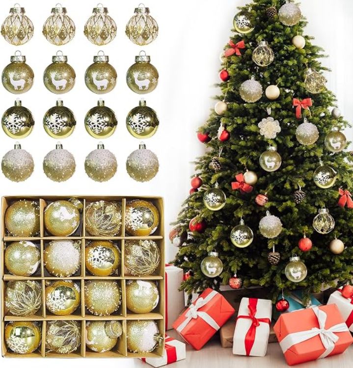 Picture of 44PCS Christmas Baubles Plastic, Christmas Baubles Ornaments White & Red, Xmas Tree Decorations for Outdoor Indoor