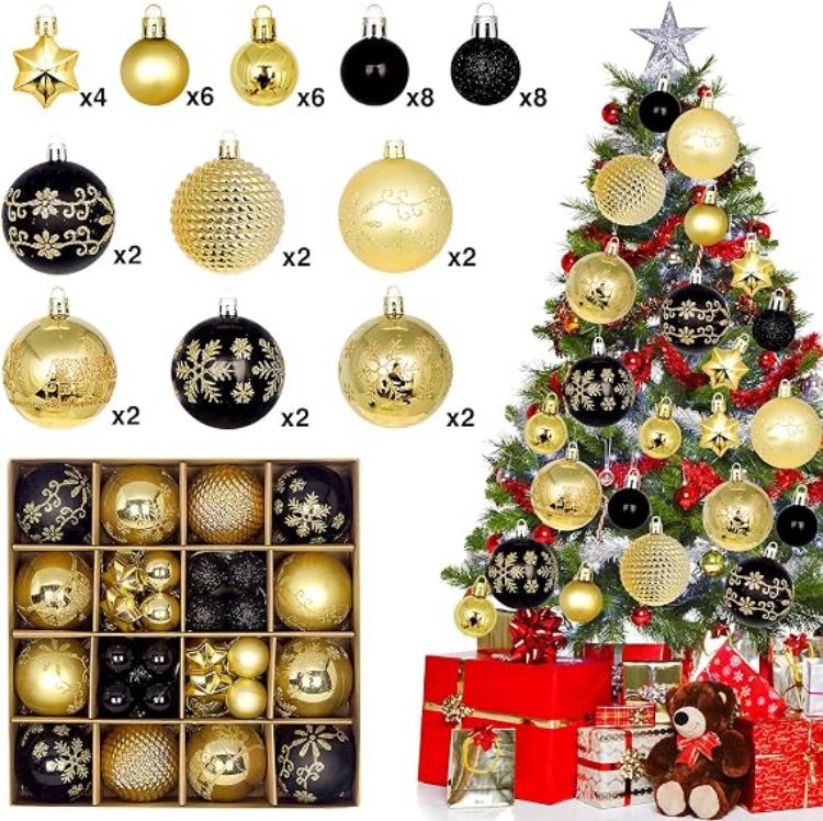 Picture of 44PCS Christmas Baubles Plastic, Christmas Baubles Ornaments White & Red, Xmas Tree Decorations for Outdoor Indoor